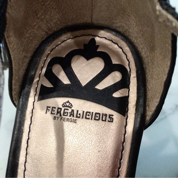 Fergalicious by Fergie Black Platform Sandals with Cork Heels, Size 6 - Picture 4 of 4
